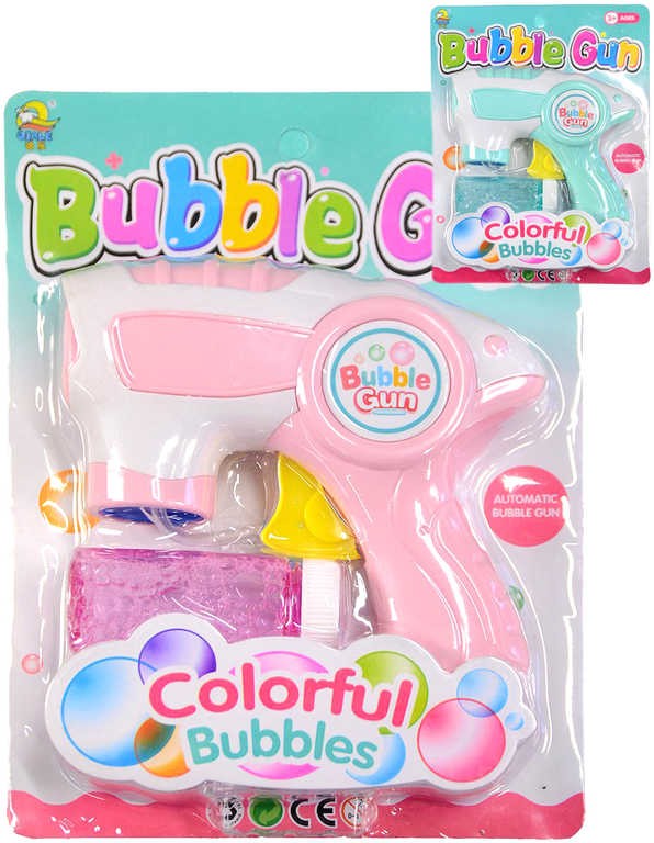 Pistole bublifukovací 15cm set s náplní růžová/mentol