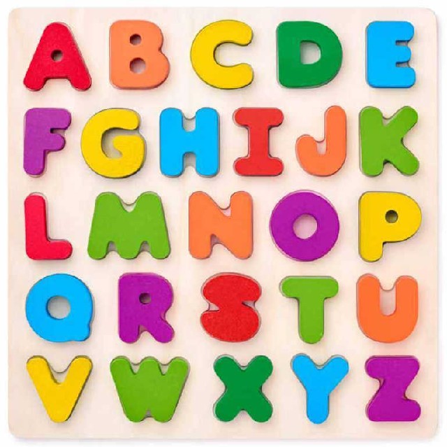 WOODY DŘEVO Puzzle vkládací písmena na desce